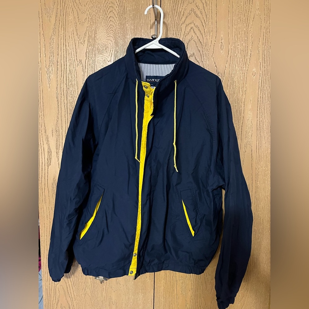 Vintage Swingster Windbreaker-Navy Blue Yellow. Size Large